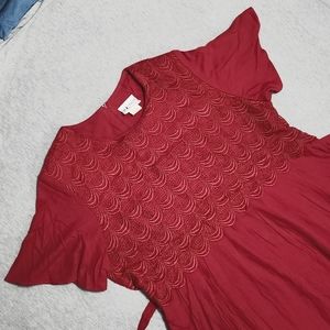 Vintage Plus Size S.L. Fashions Midi Maxi Short Sleeved Scalloped Lace Red Dress